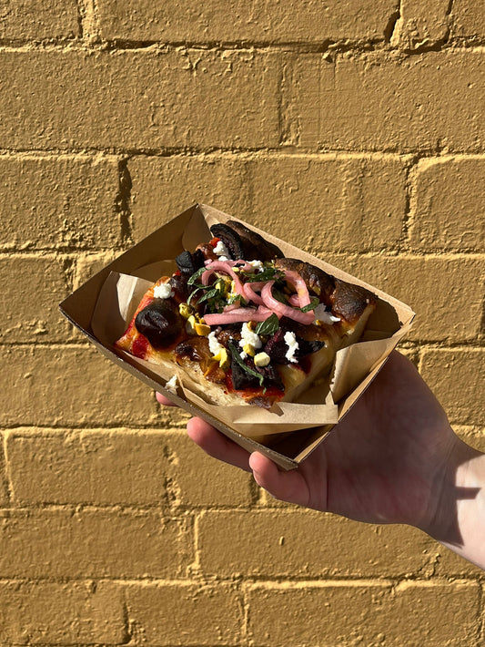 Roast Beetroot, Goats Cheese, Pickled Red Onion, Pistachio, Mint Focaccia